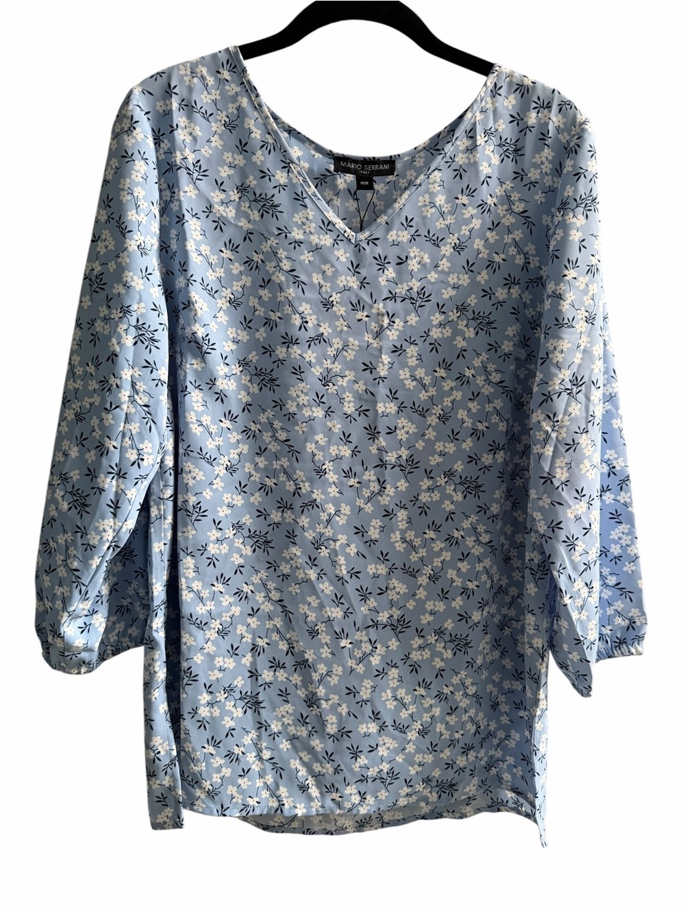 Mario Serrani Light Blue Floral V-Neck Tunic size M